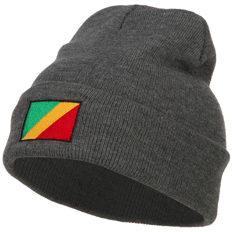 Congo Flag Embroidered Beanie Grey One Size