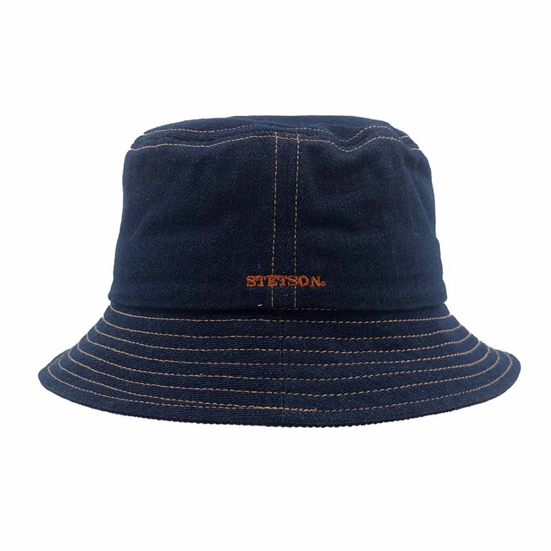 Dark Denim Bucket Hat with Orange Stitching – Stetson Hats Denim Medium (57 cm)