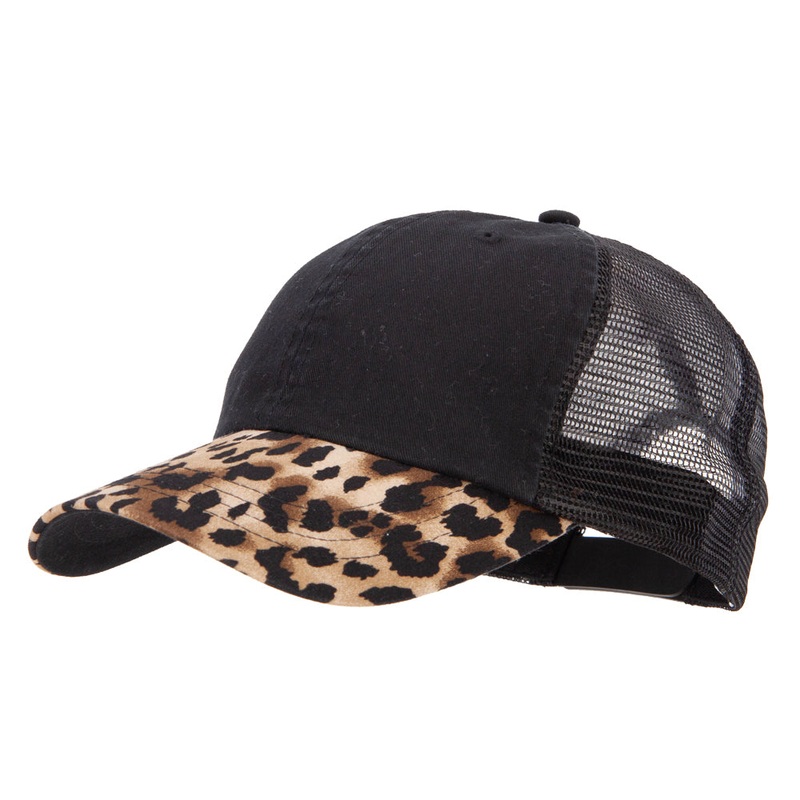 Leopard Print 6 Panel Unstructured Fashion Trucker Cap Black Brown One Size