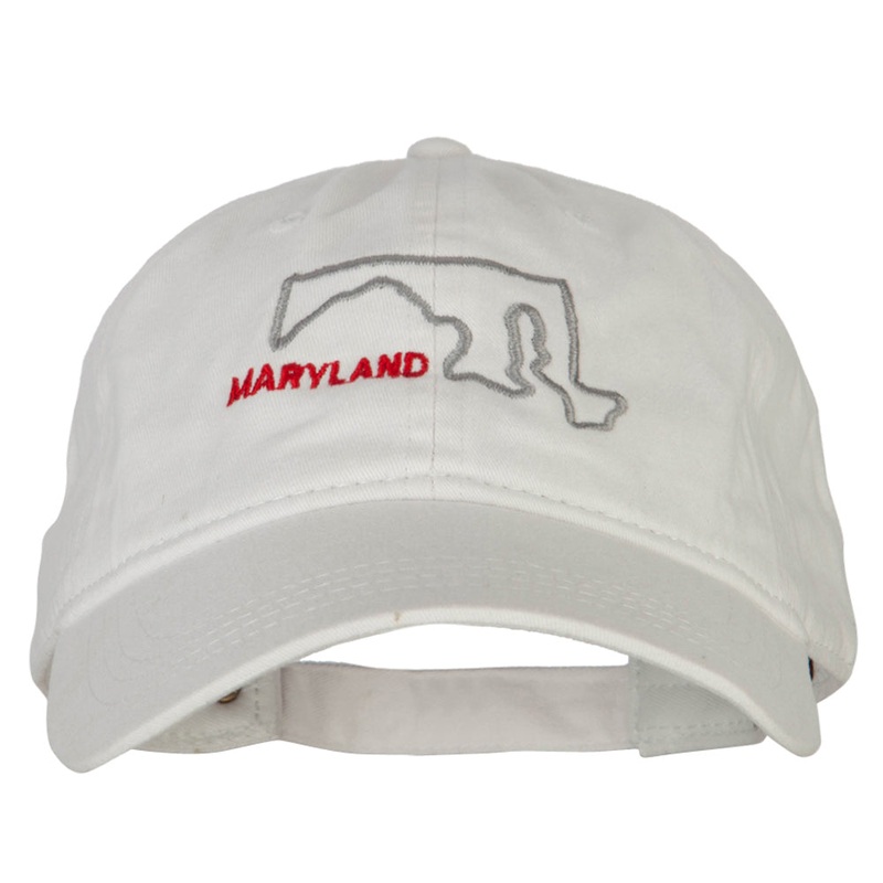 Maryland with Map Outline Embroidered Washed Cotton Twill Cap White One Size