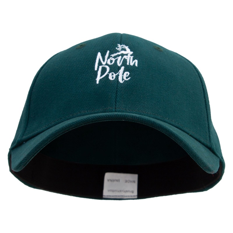 North Pole Reindeer Embroidered Stretch Heavy Weight Brushed Cotton Fitted Cap Forest S-M
