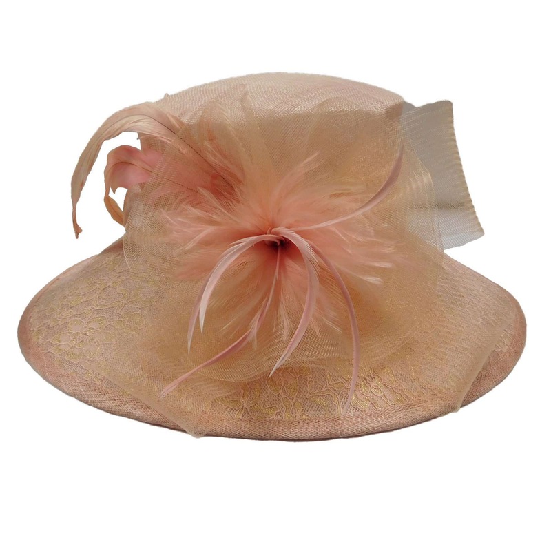 Sinamay Derby Hat with Lace Brim Ivory