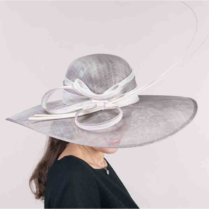 Two Tone Grey and White Sinamay Hat with Long Quill – KaKyCO Grey and White