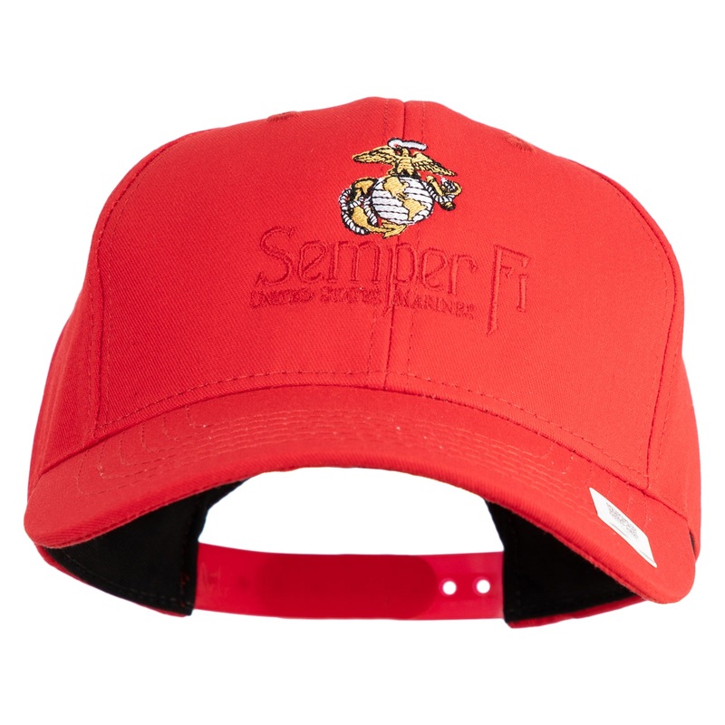 United States Marines Semper Fi Emblem Embroidered 6 Panel Structured Cotton Twill Cap Made in USA Red One Size