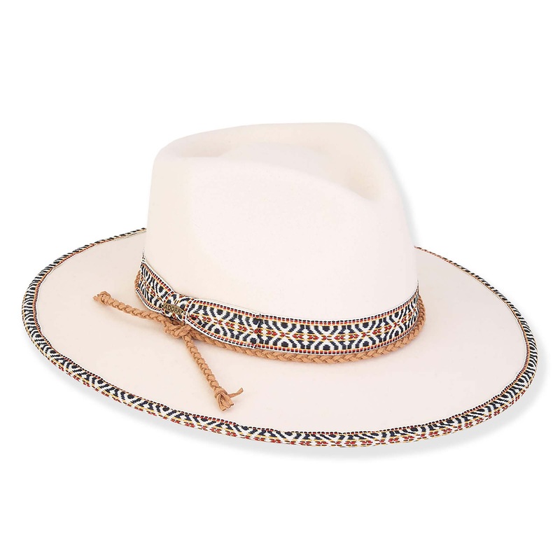 Winter Safari Hat with Tribal Pattern Woven Band – Adora Hats Ivory OS