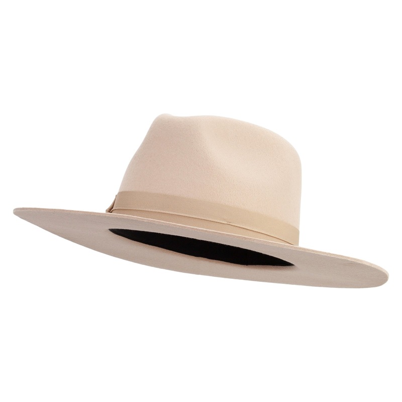Women’s Matching Grosgrain Ribbon Fedora Hat Beige One Size