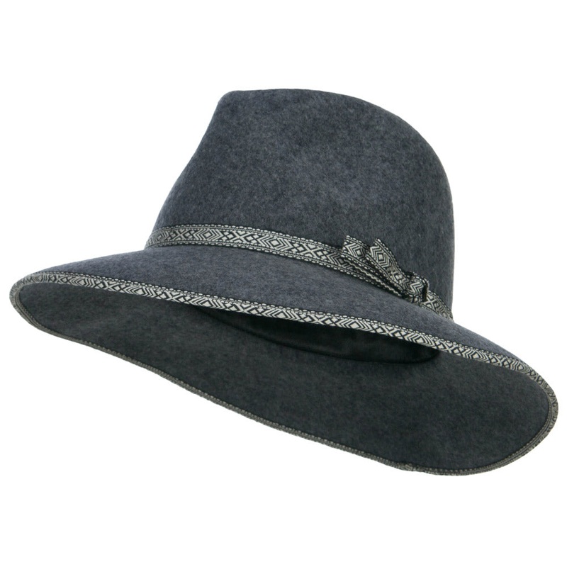 Women’s Tribal Trim Wool Fedora Grey One Size