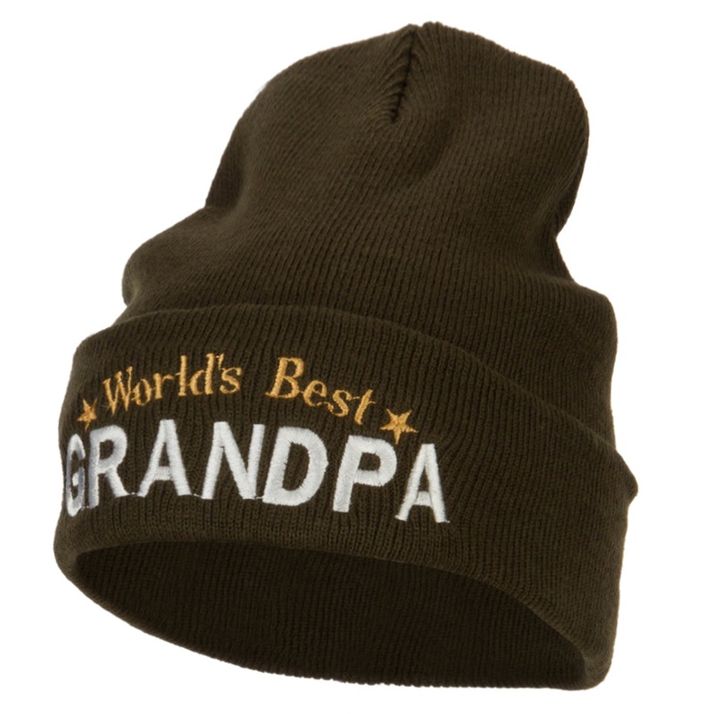 World’s Best Grandpa Embroidered Long Beanie Olive One Size