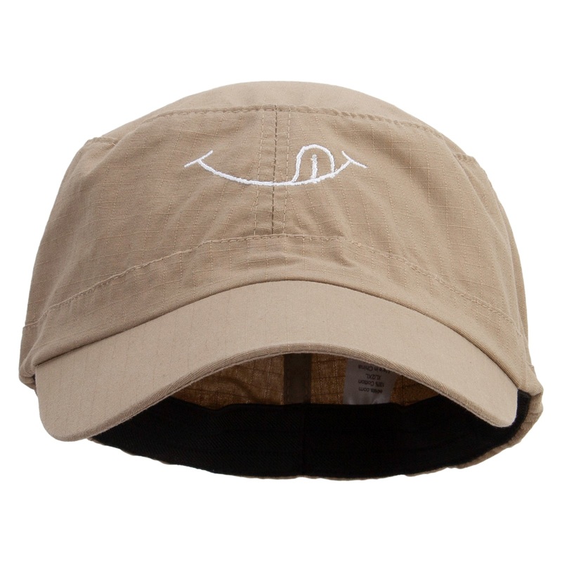 Yummy Smile Embroidered Big Size Fitted Ripstop Cotton Military Army Cap Khaki XL-2XL