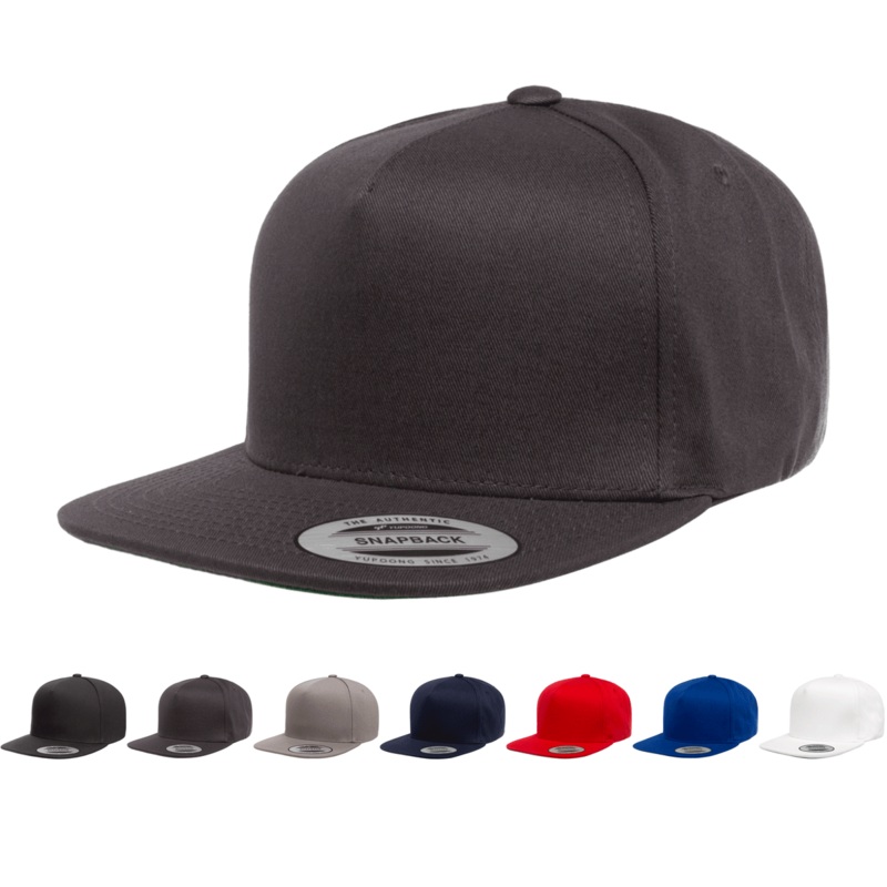 Yupoong 6007 5-Panel Cotton Twill Snapback Hat, Flat Bill Cap – YP Classics Black