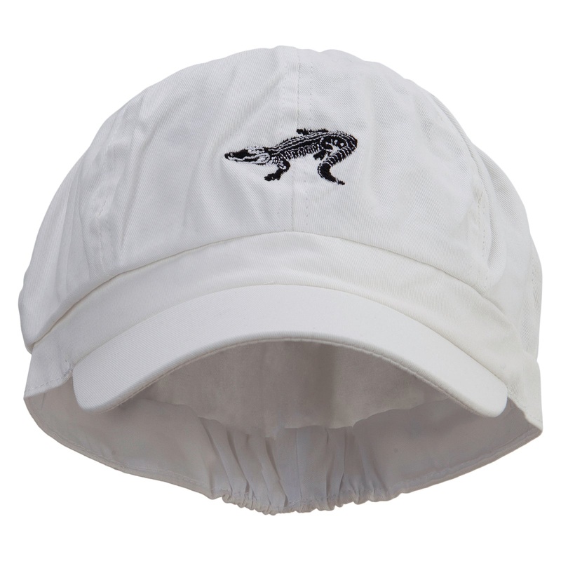 Alligator Silhouette Embroidered Cotton Elastic Newsboy Cap White One Size