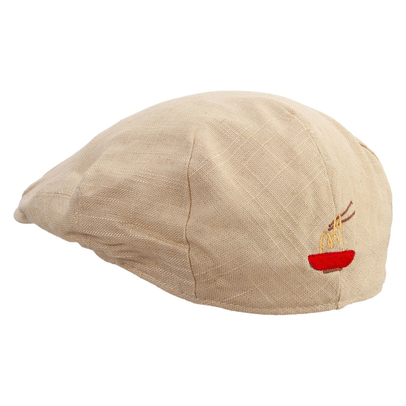Bowl Of Noodle Embroidered Men’s Linen Summer Ivy Cap Khaki S-M
