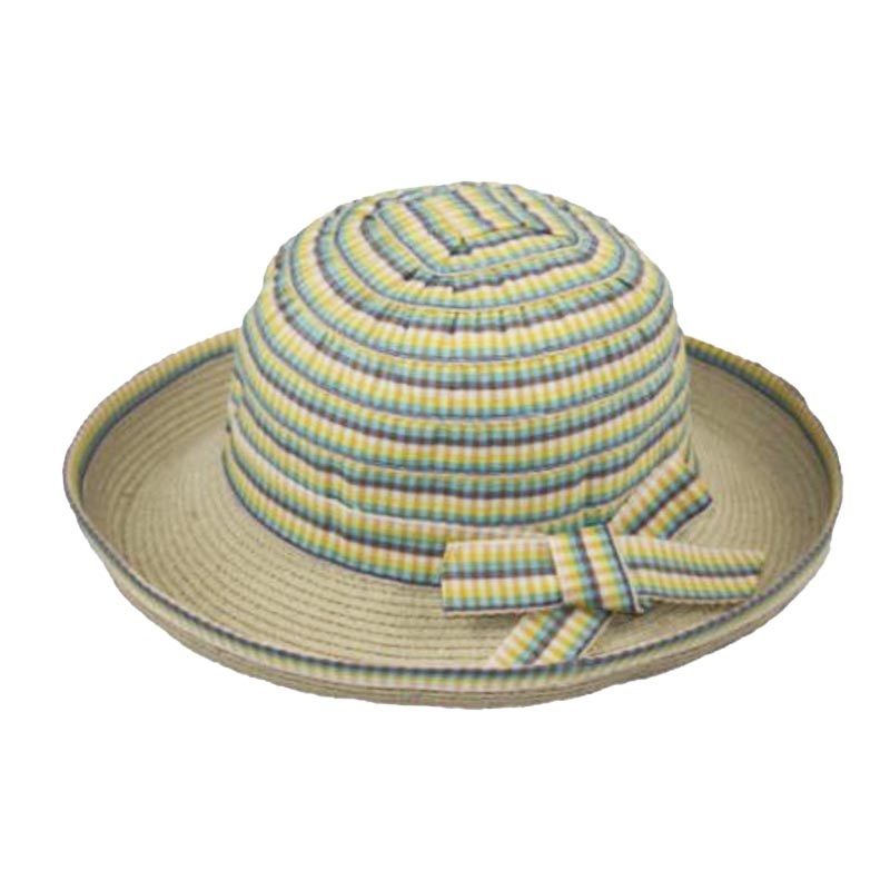Checkered Ribbon Crown Sun Hat for Small Heads – JSA Hats Yellow Extra-Small (53 cm)