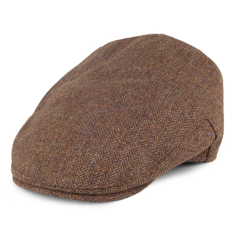 Christys Hats Balmoral Country Tweed Herringbone Flat Cap – Olive-Brown S