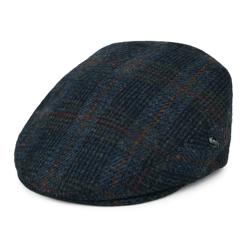 City Sport HARRIS TWEED Windowpane Flat Cap – Blue-Navy S