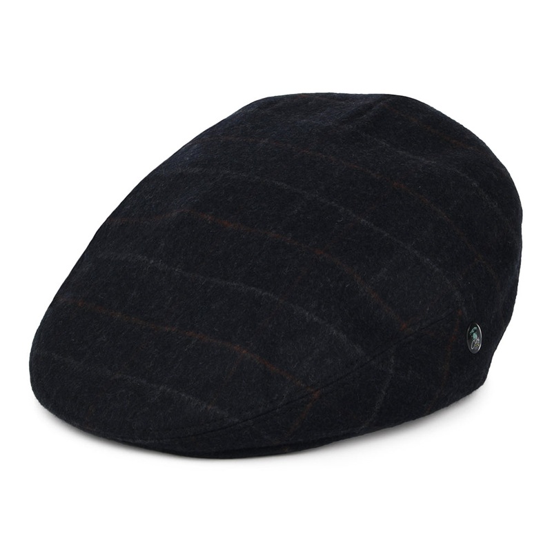 City Sport Loden Wool Windowpane Flat Cap – Navy Blue S