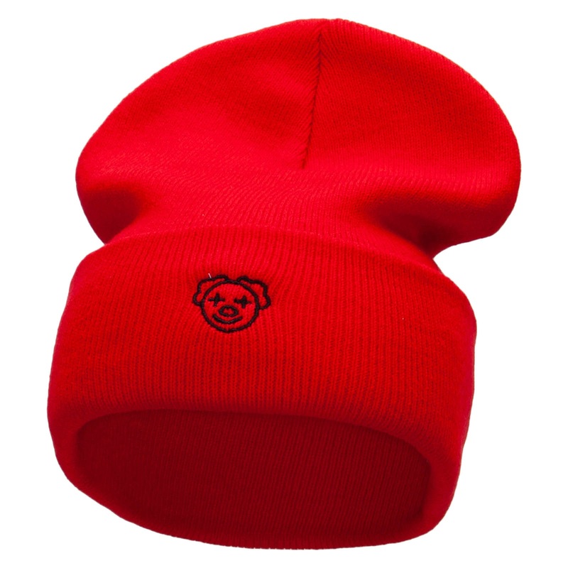 Clown Symbol Embroidered 12 Inch Long Knitted Beanie Red One Size
