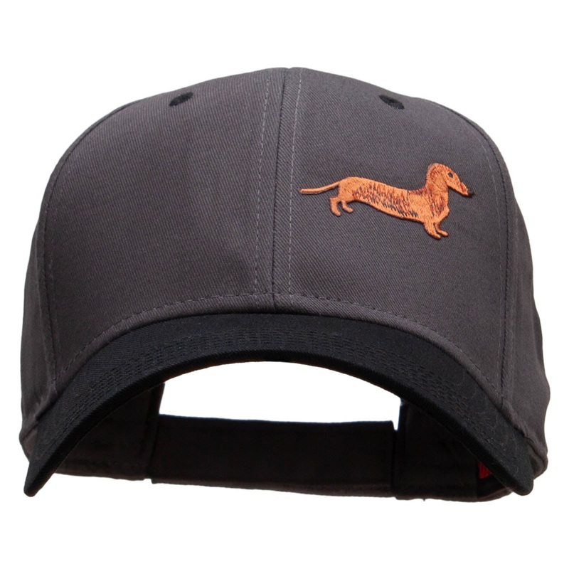 Dachshund Dog Patched Two Tone Cotton Twill Low Profile Strap Cap Black Charcoal One Size