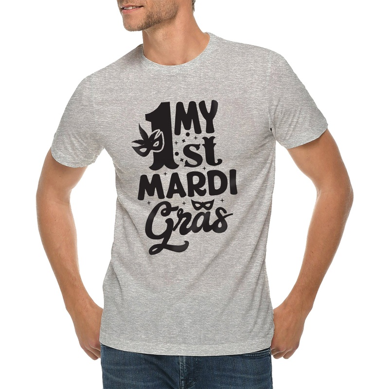My 1st Mardi Gras Graphic Design Ring Spun Combed Cotton Short Sleeve Deluxe Jersey T-Shirt Heather Grey XS