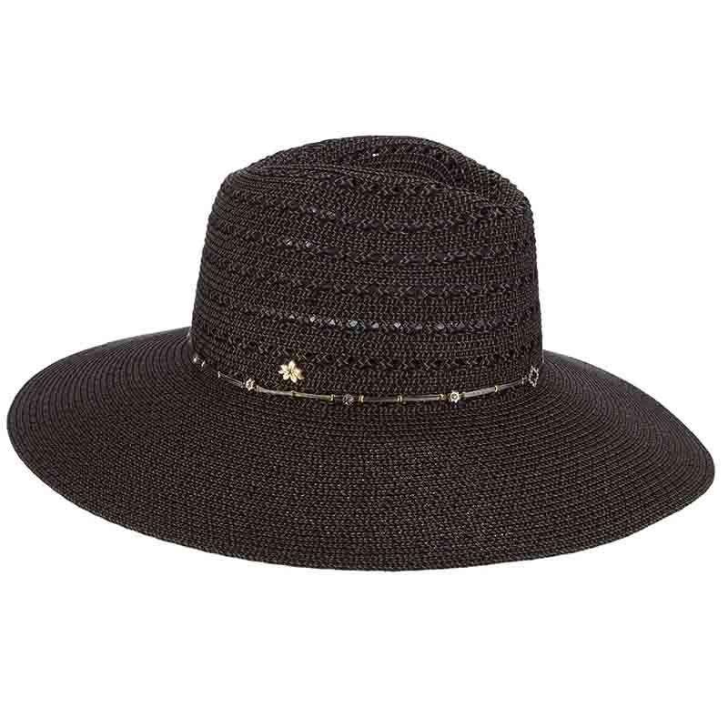 Safari Hat with Jewel Studded Metal String Band – Cappelli Straworld Black Medium (57 cm)
