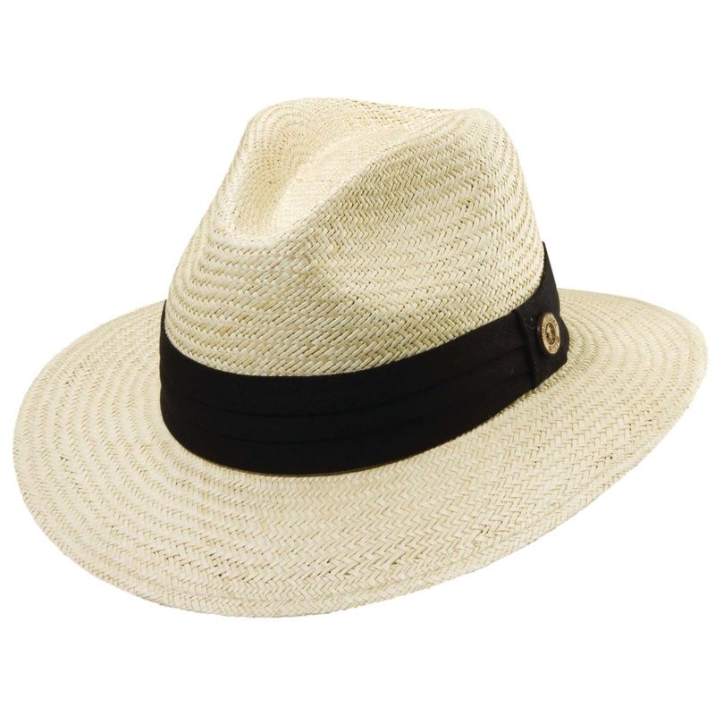 Tommy Bahama Palm Safari Hat with 3-Pleat Cotton Band – Black Band Natural S/M