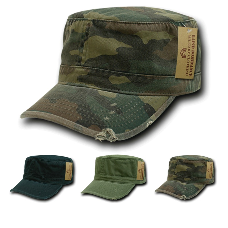 Vintage Torn Flat Top Cap GI BDU Fatigue Hat Military Patrol – Rapid Dominance 101 Black S