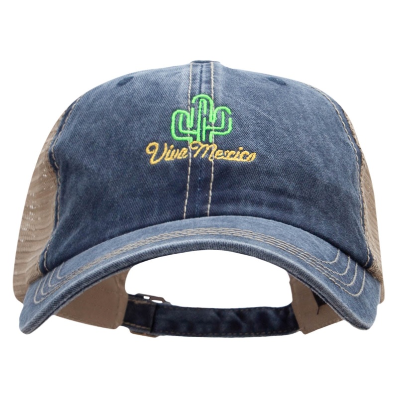 Viva Mexico Catus Embroidered Pigment Dyed Mesh Cap Navy Khaki One Size