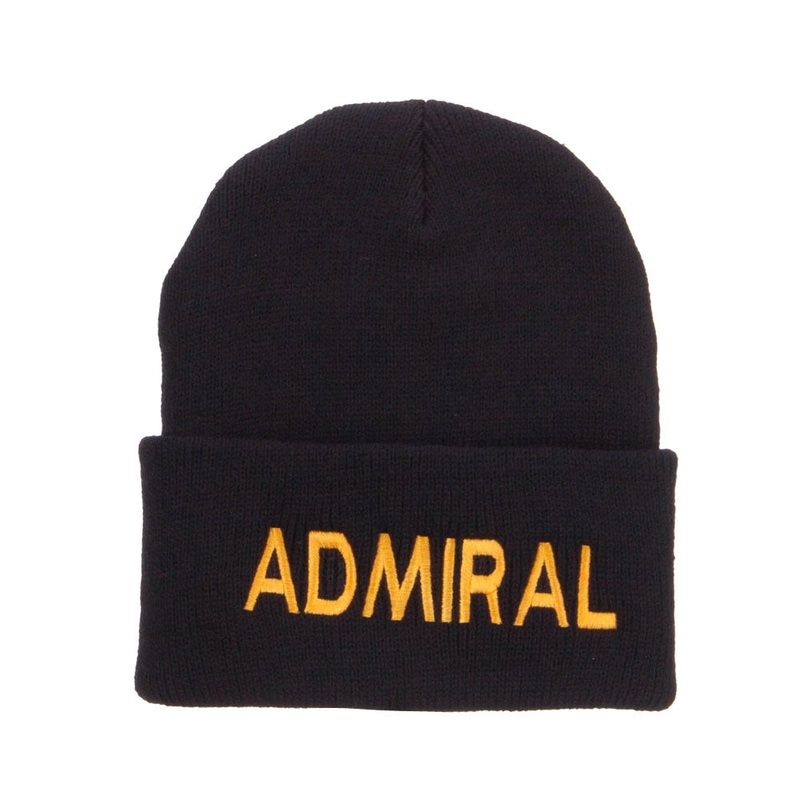 Admiral Military Embroidered Long Beanie Black One Size