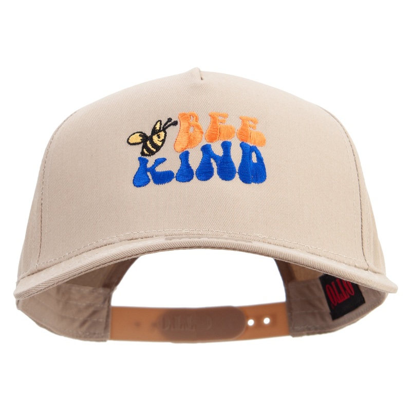 Bee Kind Symbol Embroidered Solid Cotton Twill 5 Panel Prostyle Snap Cap Khaki One Size