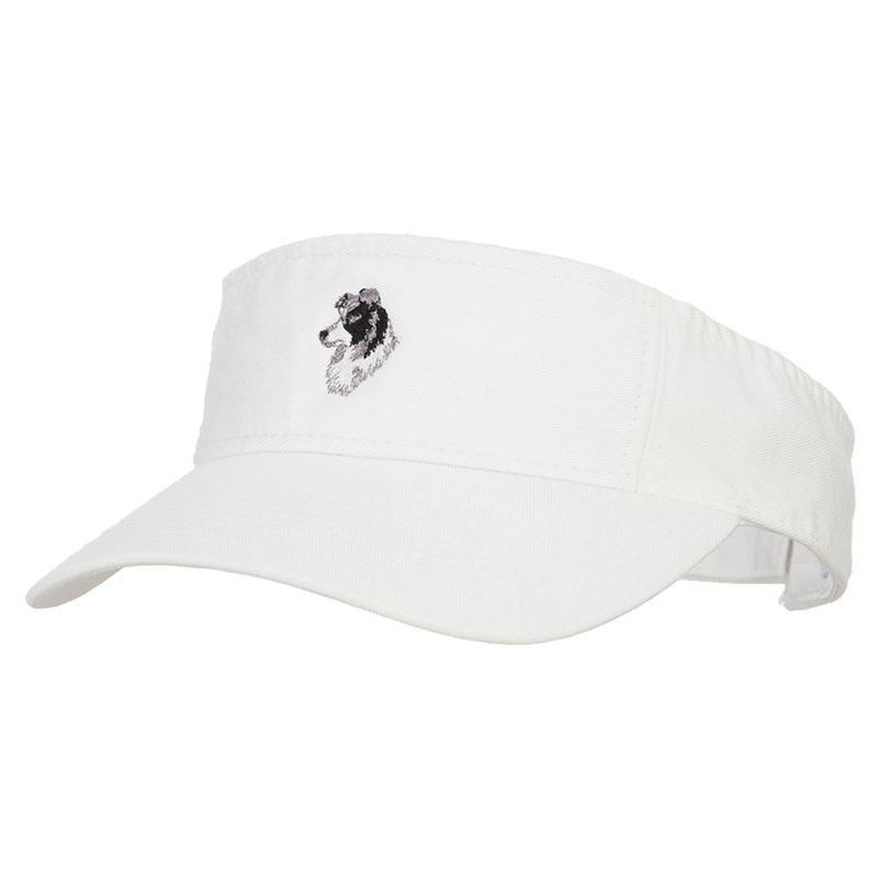 Border Collie Embroidered Pro Style Cotton Washed Visor White One Size