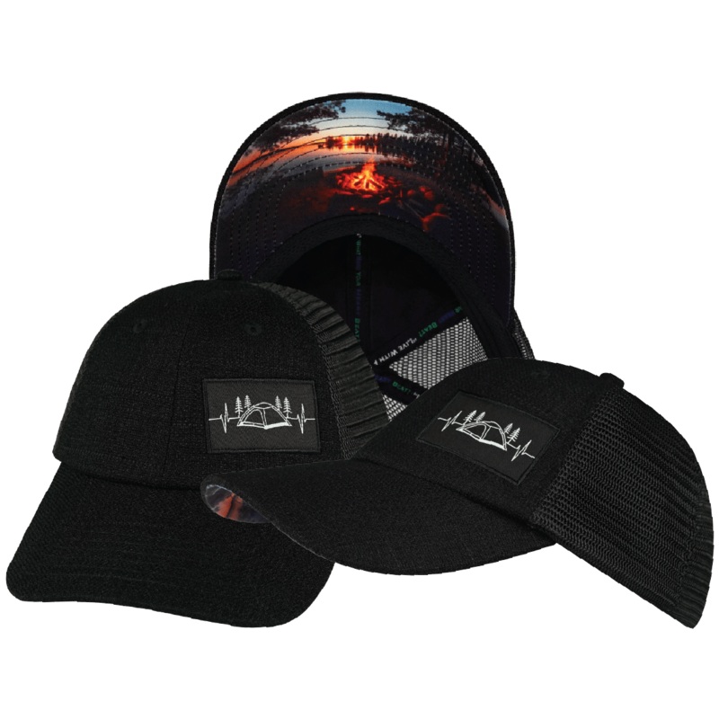 Camping Hat – Low Profile – Dad Hat – Black Hemp / Black – Soft Trucker Mesh