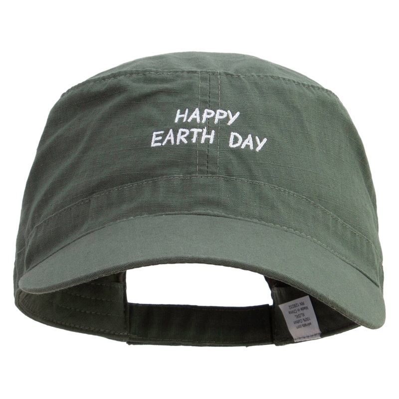 Earth Day Embroidered Big Size Adjustable Ripstop Army Cap Olive XL-3XL