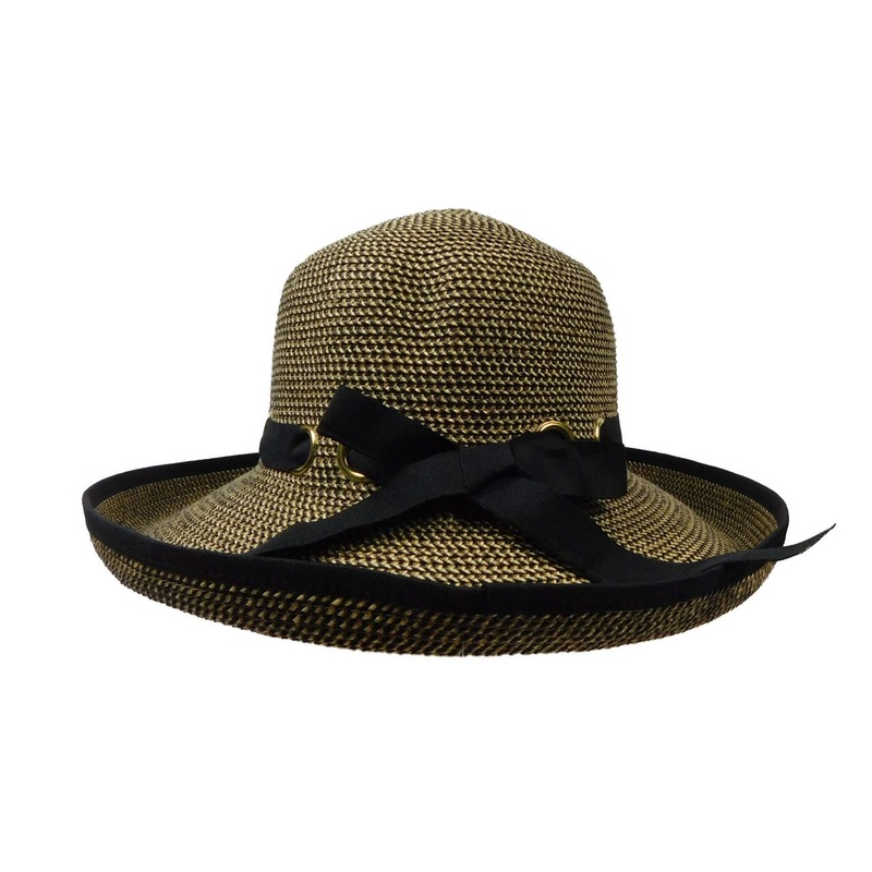 Elegant Kettle Brim with Looped Ribbon Band Black tweed