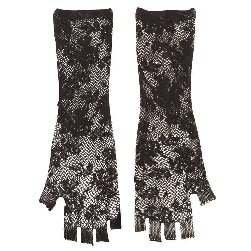 Ladies Open Weave Summer Fingerless Long Glove Black One Size