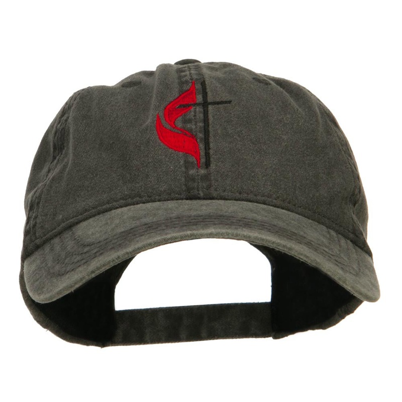 Methodist Church Cross Embroidered Washed Cap Black One Size