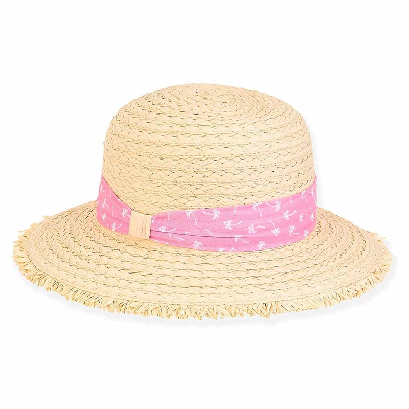 Pink Palm Straw Boater Hat for Petite Heads – Sunny Dayz Natural Small (54 cm)