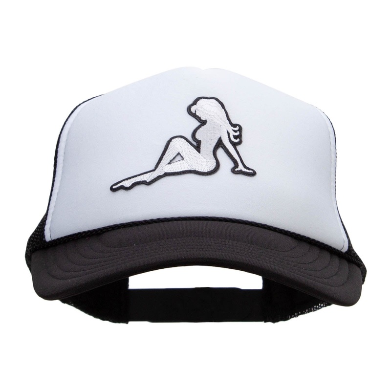 Sexy Trucker Mud Flap Patched Two Tone Polyester 5 Panel Foam Front Mesh Back Cap Black White One Size