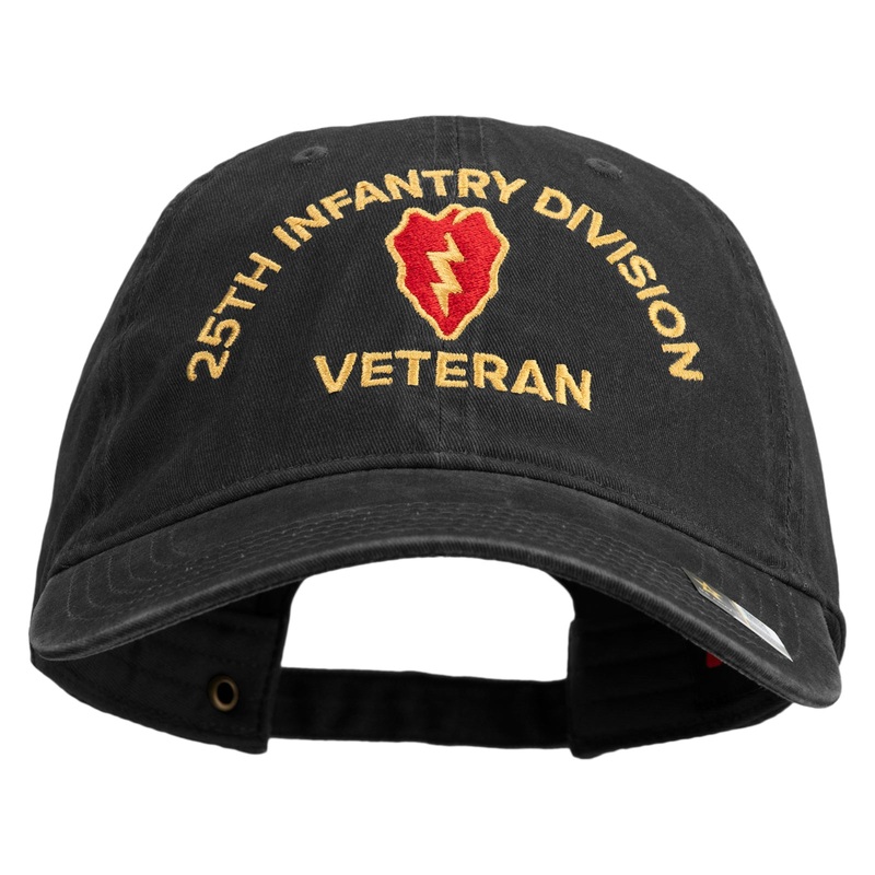 U.S. Army 25th Infantry Division Embroidered Washed Solid Pigment Dyed Cotton Twill Brass Buckle Cap Black One Size