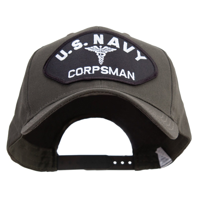 US Navy Corpsman Patched Cap Big Size Structured Solid Poly Cotton Twill High Profile Pro Style Cap Olive XL-3XL