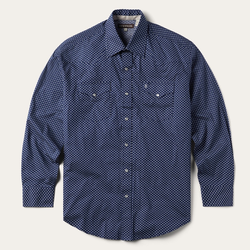 Blue Polaris Geo Print Western Shirt Blue S