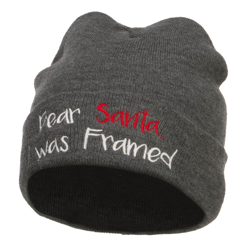 Dear Santa I was Framed Embroidered Beanie Dk Grey One Size