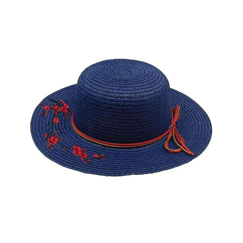 Embroidered Red Blossom Tree Sun Hat for Small Heads – Jeanne Simmons Hats Navy XXS (53 cm)