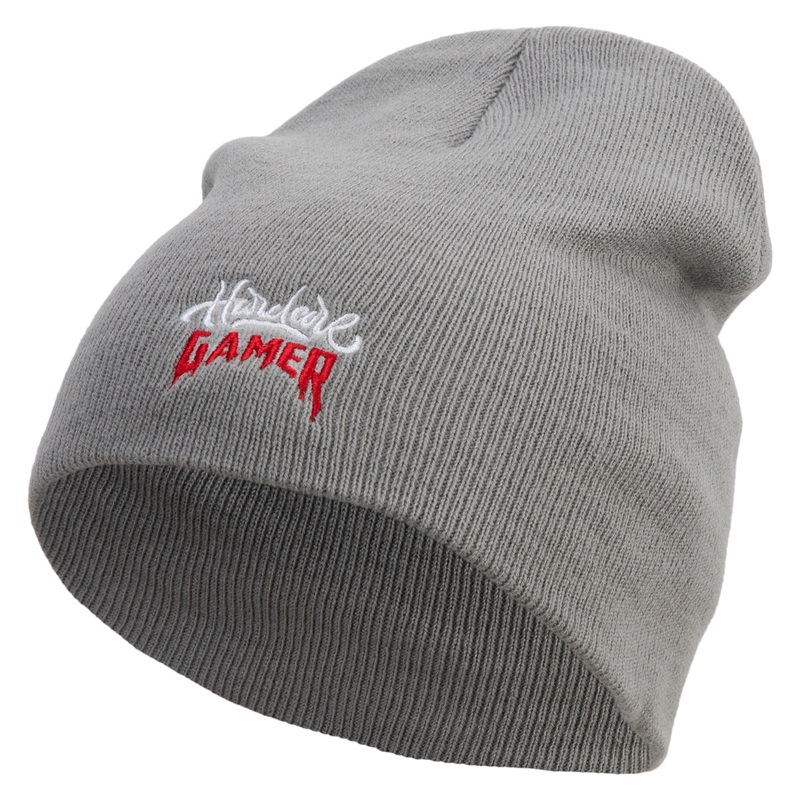Hardcore Gamer Embroidered 8 inch Acrylic Short Blank Beanie Grey One Size