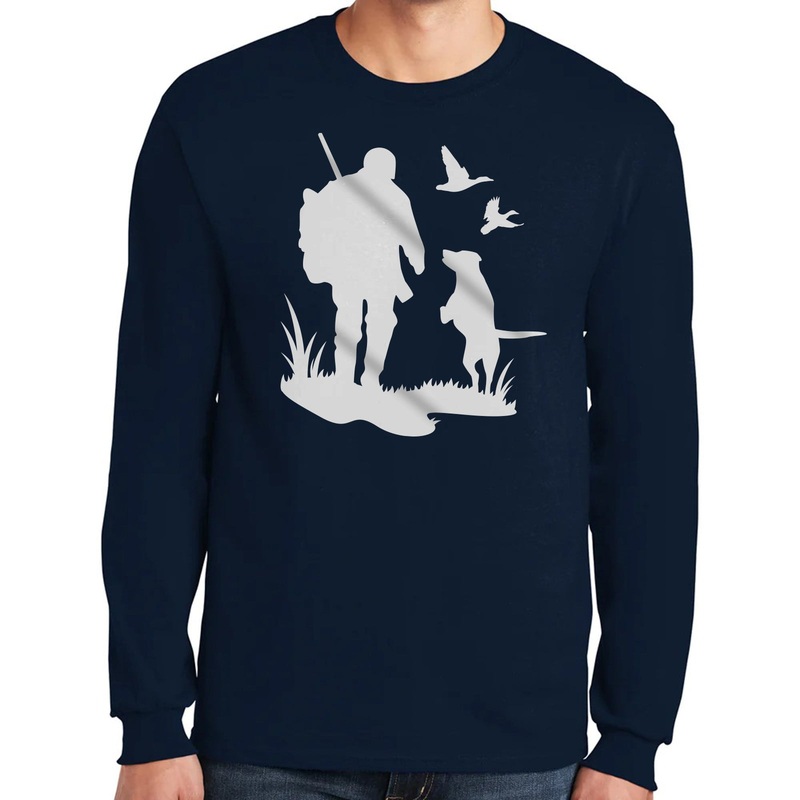 Hunting with dog Graphic Design Men’s Big Size Ultra Cotton Long Sleeve T-Shirt Navy XS