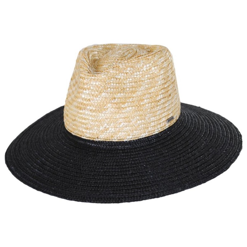 Joanna Festival Wheat Straw Fedora Hat BLACK/HONEY XS