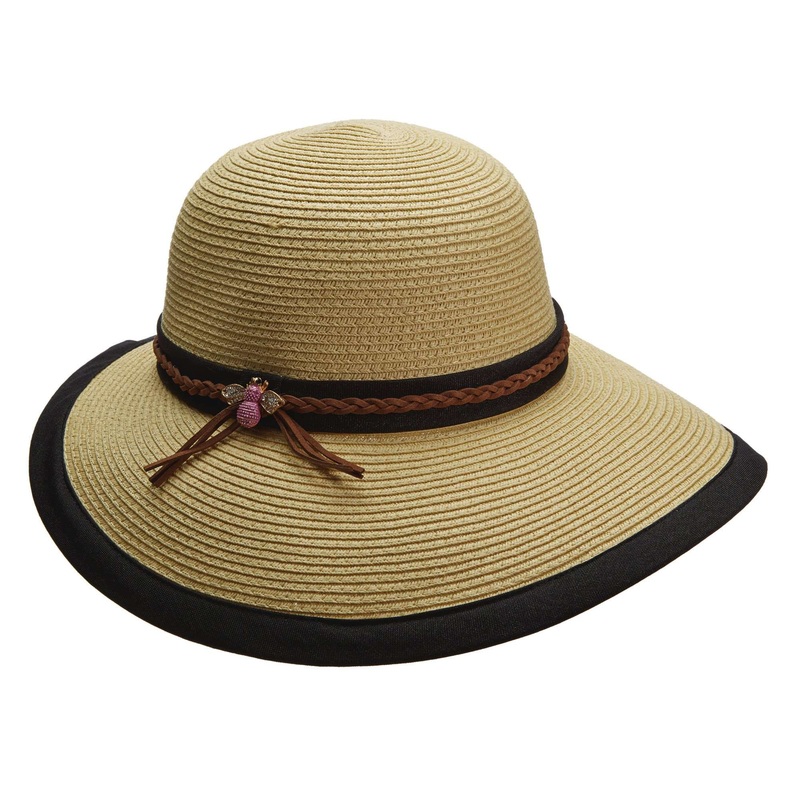 Linen Trimmed Sun Hat with Bee Jewel Accent – Callanan Hats Black Medium (57 cm)