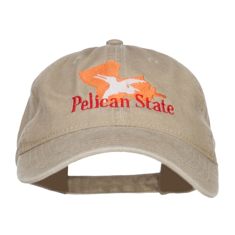 Louisiana Pelican State Embroidered Washed Cap Khaki One Size