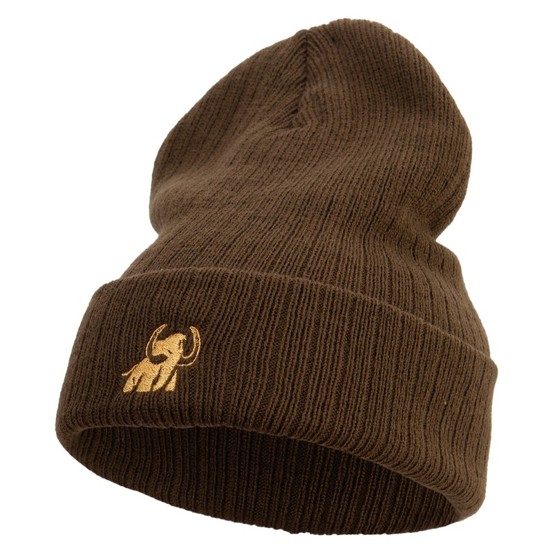 Made in USA Golden Mammoth Logo Embroidered Heavy Ribbed Cuff Beanie Olive One Size