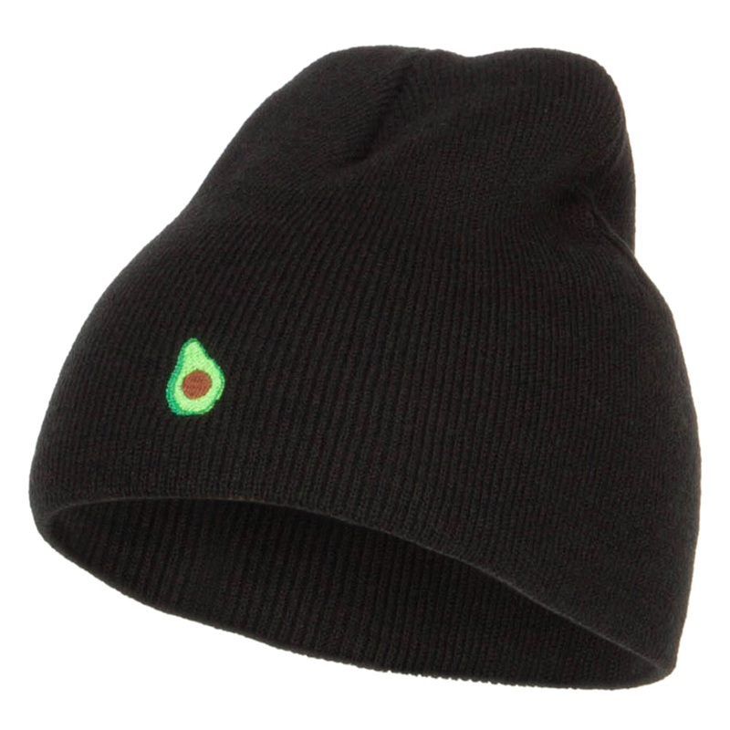 Mini Avocado Embroidered Short Beanie Black One Size