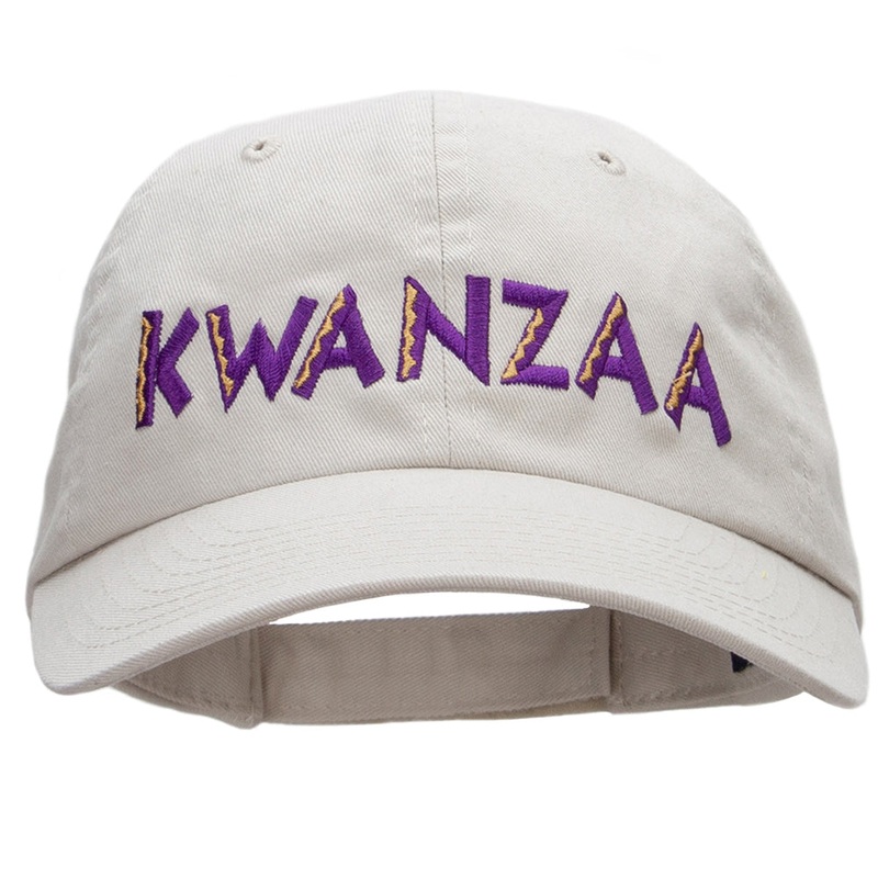 Purple and Gold Kwanzaa Embroidered Garment Washed Cotton Twill Cap Putty One Size